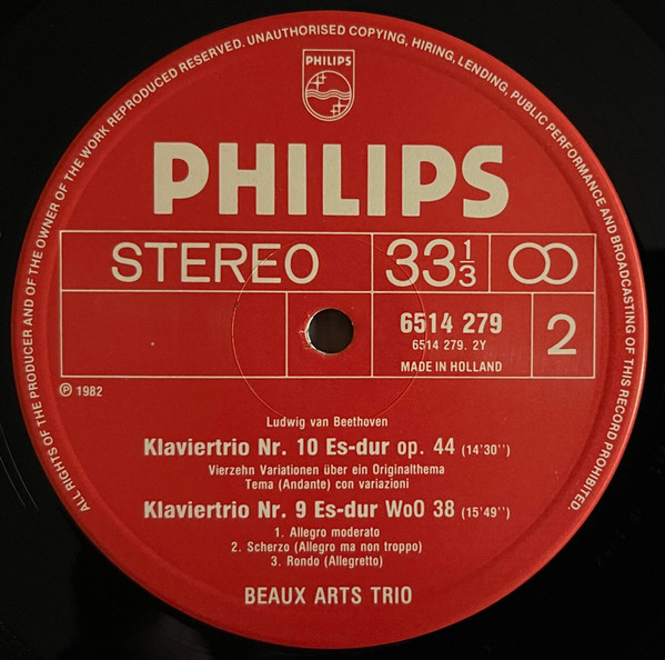 Ludwig van Beethoven , Beaux Arts Trio - Werke Für Klaviertrio · Works For Piano Trio: Op.44 · Op.121a "Kakadu" · WoO 38 · WoO 39 | Philips (6514 279) - 4