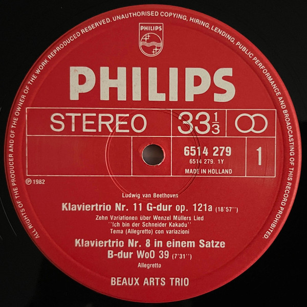 Ludwig van Beethoven , Beaux Arts Trio - Werke Für Klaviertrio · Works For Piano Trio: Op.44 · Op.121a "Kakadu" · WoO 38 · WoO 39 | Philips (6514 279) - 3