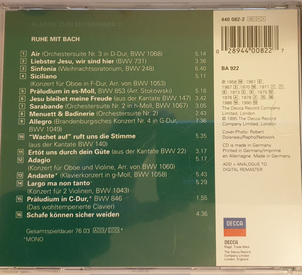 Johann Sebastian Bach - Klassik zum Entspannen Folge 2-Ruhe mit Bach | Decca (440082-2) - 4