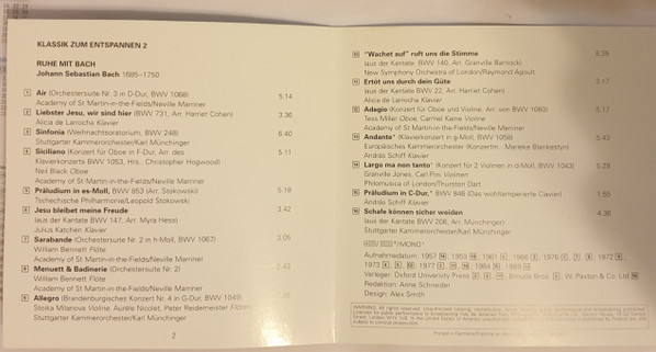 Johann Sebastian Bach - Klassik zum Entspannen Folge 2-Ruhe mit Bach | Decca (440082-2) - 3