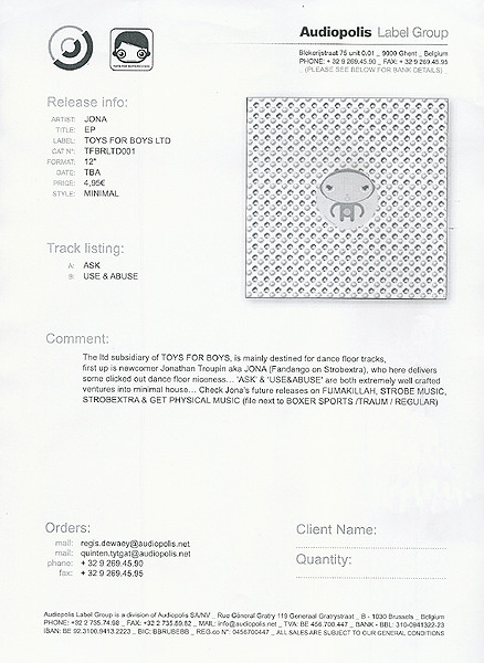 Jona - Ask / Use & Abuse | Toys For Boys Records (TFBRLTD001) - 3 Jona - Ask / Use & Abuse | Toys For Boys Records (TFBRLTD001) - 3