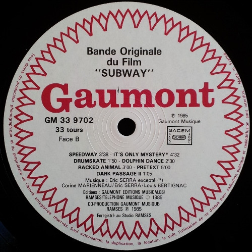 Eric Serra - Subway (Bande Originale Du Film) | Gaumont Musique (GM 339702) - 4