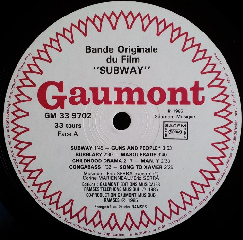 Eric Serra - Subway (Bande Originale Du Film) | Gaumont Musique (GM 339702) - 3