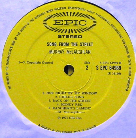 Murray McLauchlan - Song From The Street | Epic (S EPC 64969) - 4 Murray McLauchlan - Song From The Street | Epic (S EPC 64969) - 4