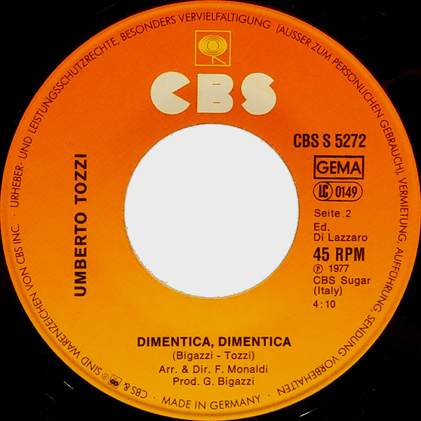 Umberto Tozzi - Ti Amo | CBS (CBS S 5272) - 4