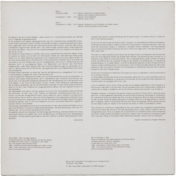 Klaus Röder - Kompositionen 1981 - 83 | Not On Label (Klaus Röder Self-released) (0683) - 2