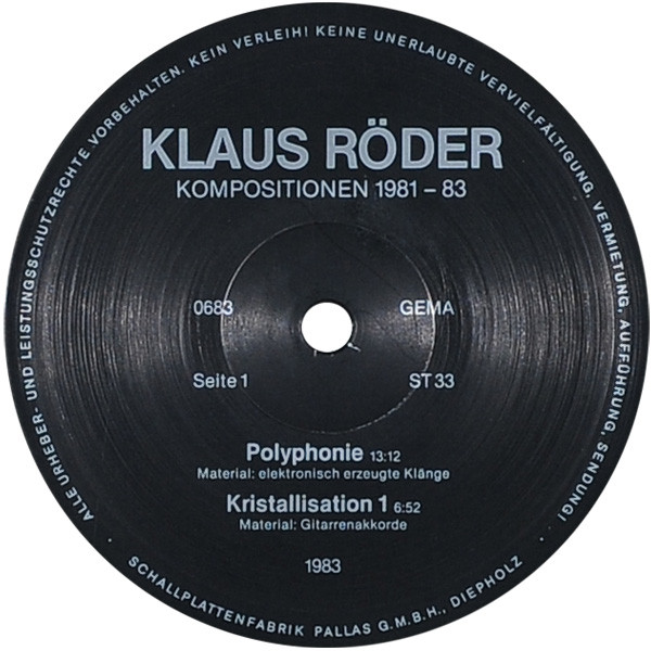 Klaus Röder - Kompositionen 1981 - 83 | Not On Label (Klaus Röder Self-released) (0683) - 3