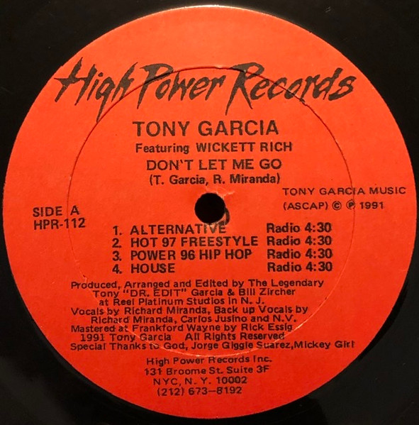 Tony Garcia Featuring Wickett Rich - Don't Let Me Go | High Power Records (HPR-112) - main