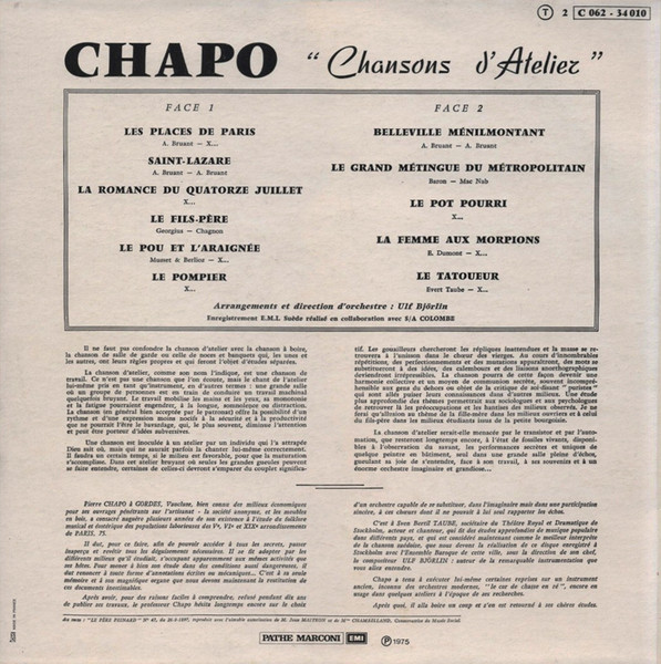 Chapo - Chansons D'Atelier | Columbia (2 C 062 34010) - 2 Chapo - Chansons D'Atelier | Columbia (2 C 062 34010) - 2