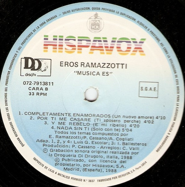 Eros Ramazzotti - Música Es | Hispavox (072-7913811) - 4 Eros Ramazzotti - Música Es | Hispavox (072-7913811) - 4