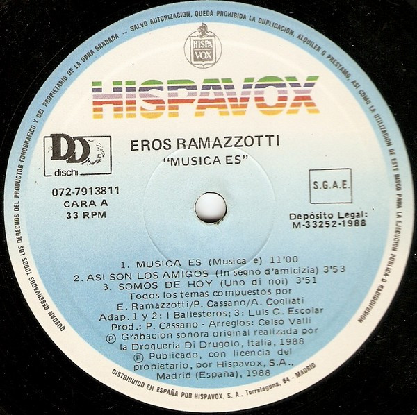 Eros Ramazzotti - Música Es | Hispavox (072-7913811) - 3 Eros Ramazzotti - Música Es | Hispavox (072-7913811) - 3