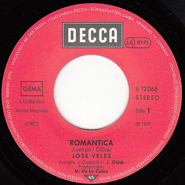 José Vélez - Romantica | Decca (6.12066) - 3