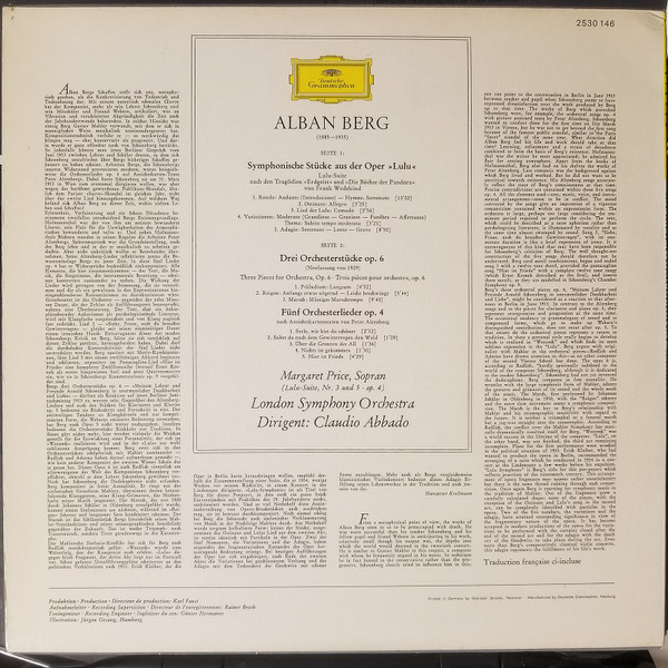 Alban Berg , Margaret Price • London Symphony Orchestra , Claudio Abbado - Lulu-Suite • Altenberg-Lieder Op. 4 • Drei Orchester-Stücke Op. 6 = Three Pieces For Orchestra, Op. 6 | Deutsche Grammophon (2530 146) - 2 Alban Berg , Margaret Price • London Symphony Orchestra , Claudio Abbado - Lulu-Suite • Altenberg-Lieder Op. 4 • Drei Orchester-Stücke Op. 6 = Three Pieces For Orchestra, Op. 6 | Deutsche Grammophon (2530 146) - 2