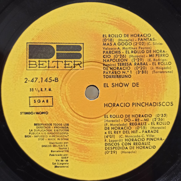 Various - El Show De Horacio Pinchadiscos | DB Belter (2-47.145) - 4