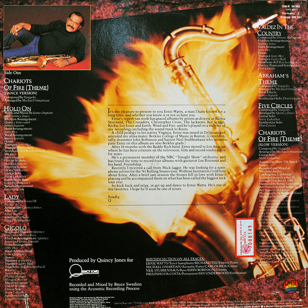 Ernie Watts - Chariots Of Fire | Qwest Records (QW 56 982 (QWS 3637)) - 2