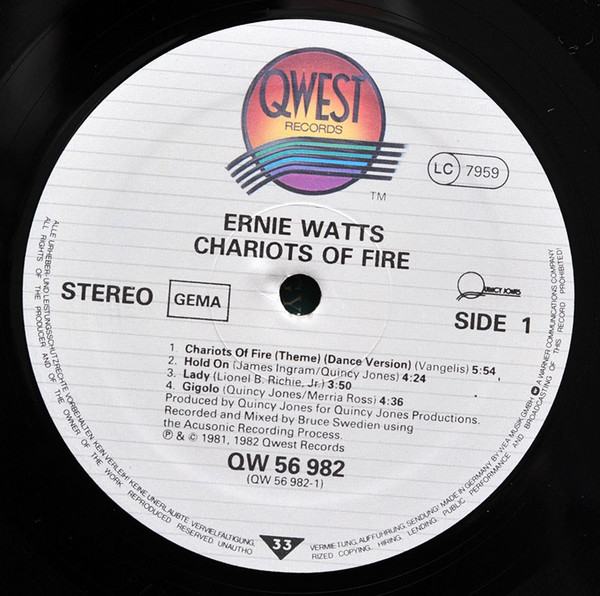 Ernie Watts - Chariots Of Fire | Qwest Records (QW 56 982 (QWS 3637)) - 3