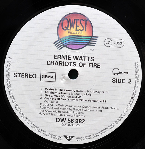 Ernie Watts - Chariots Of Fire | Qwest Records (QW 56 982 (QWS 3637)) - 4