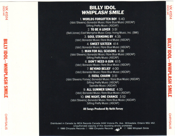 Billy Idol - Whiplash Smile | Chrysalis (VK 41514) - 2