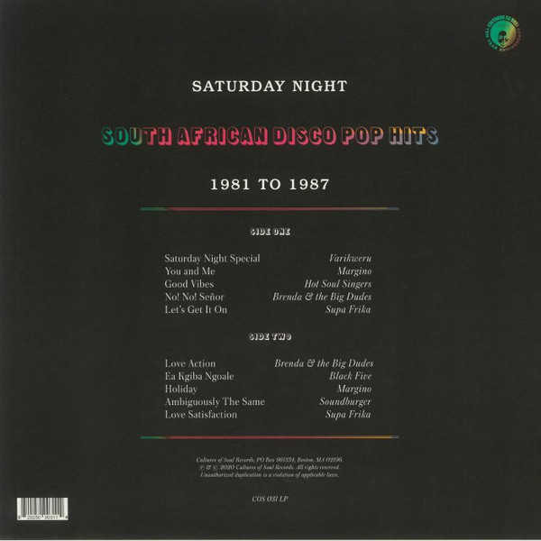 Various - Saturday Night (South African Disco Pop Hits 1981 To 1987) | Cultures Of Soul Records (COS 031 LP) - 2 Various - Saturday Night (South African Disco Pop Hits 1981 To 1987) | Cultures Of Soul Records (COS 031 LP) - 2