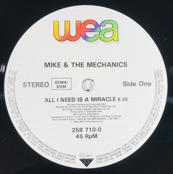 Mike & The Mechanics - All I Need Is A Miracle (Remix) | WEA (258 710-0) - 3