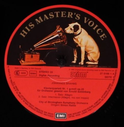 Johannes Brahms , Arnold Schoenberg , City of Birmingham Symphony Orchestra , Sir Simon Rattle - Piano Quartet No. 1 In G Minor = Klavierquartett Nr.1 G-Moll | His Master's Voice Digital (EL 27 0169 1) - 3