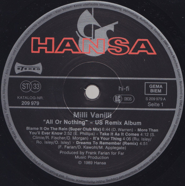 Milli Vanilli - All Or Nothing - The U.S. Remix Album | Hansa (209 979) - 4