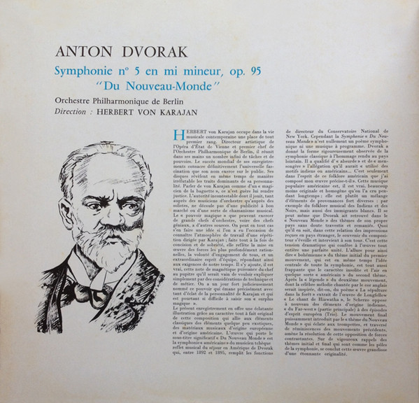 Antonín Dvořák , Berliner Philharmoniker , Herbert von Karajan - Symphonie N° 5 “Du Nouveau Monde” | Deutsche Grammophon (138 922) - 2