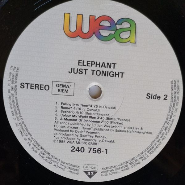 Elephant - Just Tonight | WEA (240 756-1) - 4 Elephant - Just Tonight | WEA (240 756-1) - 4