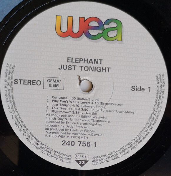 Elephant - Just Tonight | WEA (240 756-1) - 3 Elephant - Just Tonight | WEA (240 756-1) - 3