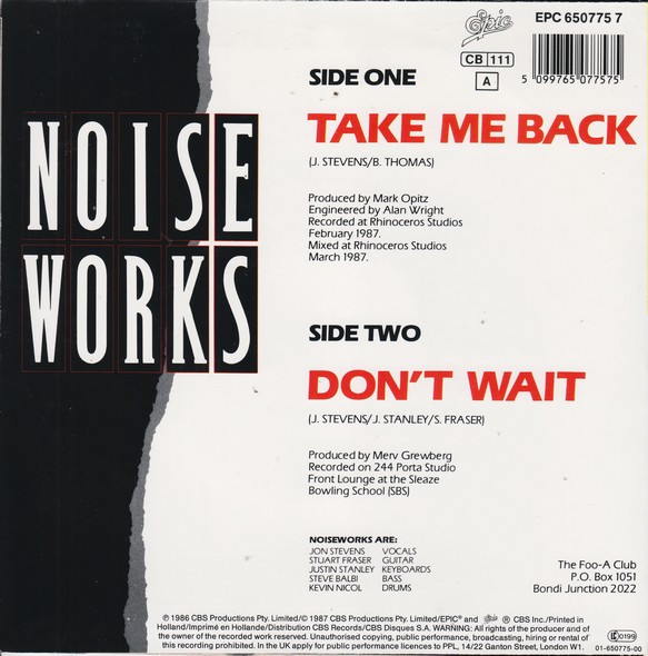 Noiseworks - Take Me Back | Epic (EPC 650775 7) - 2