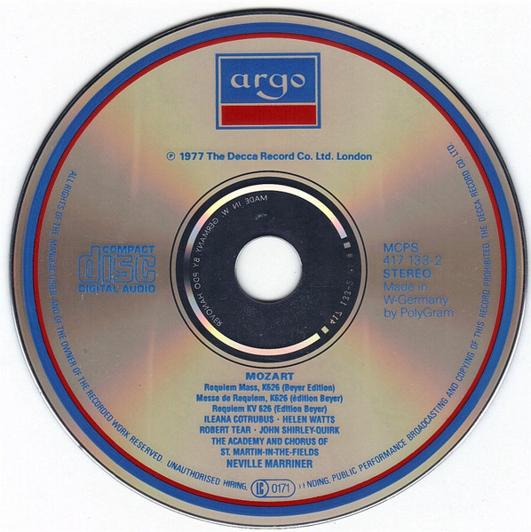 Wolfgang Amadeus Mozart , Sir Neville Marriner , The Academy Of St. Martin-in-the-Fields - Requiem | Argo (417 133-2) - 3