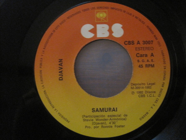 Djavan - Samurai | CBS (CBS A-3007) - 3