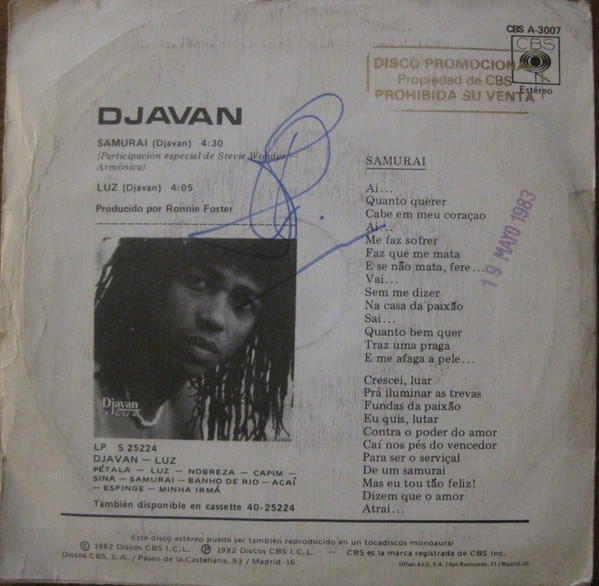 Djavan - Samurai | CBS (CBS A-3007) - 4