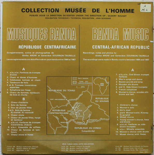 Banda - Simha Arom / Geneviève Dournon-Taurelle - Musiques Banda - République Centrafricaine | Disques Vogue (LD 765) - 3