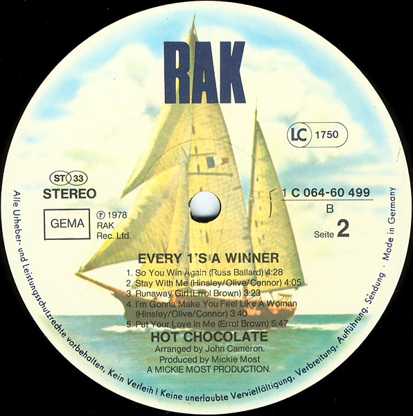 Hot Chocolate - Every 1's A Winner | RAK (1C 064-60 499) - 3 Hot Chocolate - Every 1's A Winner | RAK (1C 064-60 499) - 3