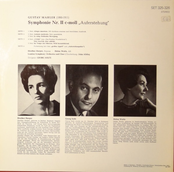 Gustav Mahler / London Symphony Orchestra , Georg Solti , Heather Harper , Helen Watts - Symphonie Nr. II c - moll "Auferstehung" | Decca (SET 325-6) - main