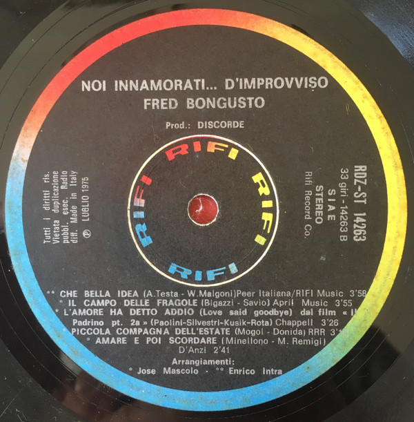 Fred Bongusto - Noi Innamorati...D'Improvviso | Rifi (RDZ-ST 14263) - 2