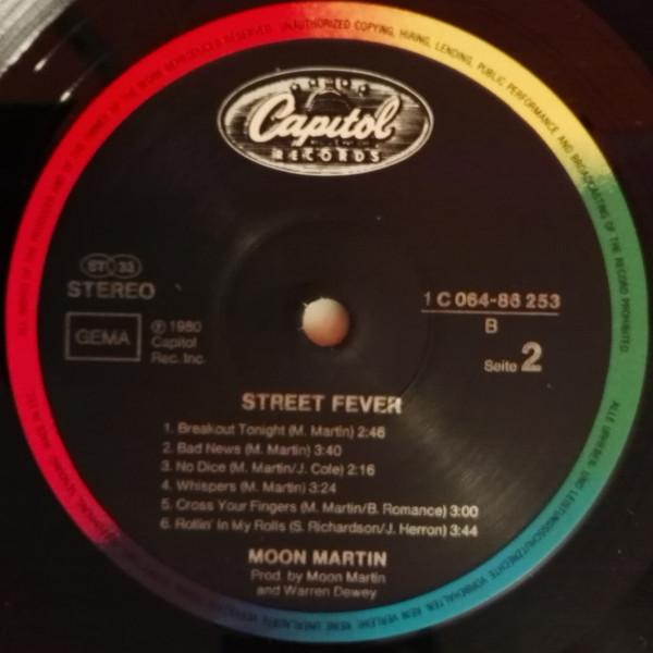 Moon Martin - Street Fever | Capitol Records (1C 064-86 253) - 4 Moon Martin - Street Fever | Capitol Records (1C 064-86 253) - 4