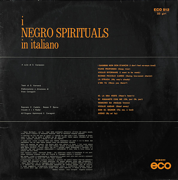 I Negro Spirituals - In Italiano | Dischi ECO (ECO 512) - 2