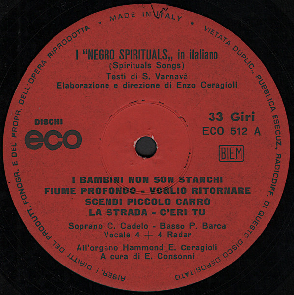 I Negro Spirituals - In Italiano | Dischi ECO (ECO 512) - 3