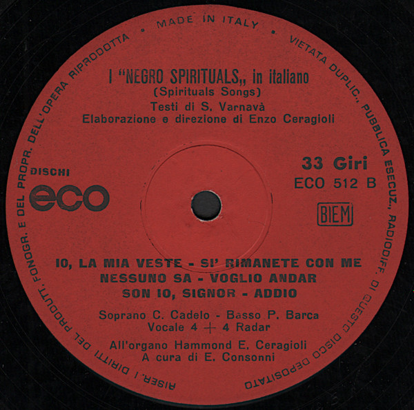 I Negro Spirituals - In Italiano | Dischi ECO (ECO 512) - 4