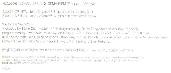 New Order - Crystal (John Creamer & Stephane K Remixes) | London Records (NUOXXX8) - 4