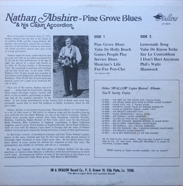 Nathan Abshire - Pine Grove Blues | Swallow Records (LP-6014) - 2 Nathan Abshire - Pine Grove Blues | Swallow Records (LP-6014) - 2