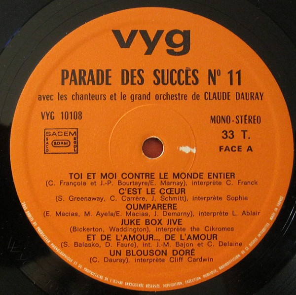 Claude Dauray Et Son Orchestre - Parade Des Succès N°11 | Productions VYG (10108) - 3