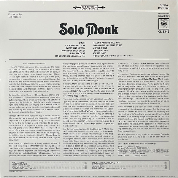 Thelonious Monk - Solo Monk | Music On Vinyl (MOVLP843) - 2