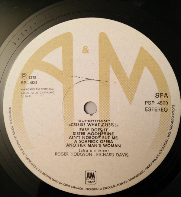 Supertramp - Crisis? What Crisis? | A&M Records (PPSP-4560) - main