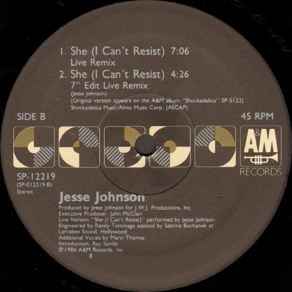 Jesse Johnson - She (I Can't Resist) | A&M Records (SP-12219) - 2 Jesse Johnson - She (I Can't Resist) | A&M Records (SP-12219) - 2