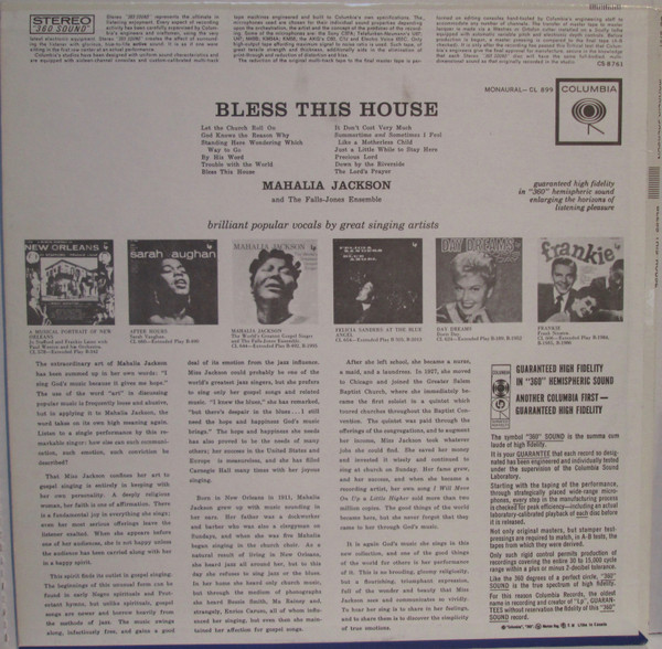 Mahalia Jackson And The Falls-Jones Ensemble - Bless This House | Columbia (CS 8761) - 2 Mahalia Jackson And The Falls-Jones Ensemble - Bless This House | Columbia (CS 8761) - 2