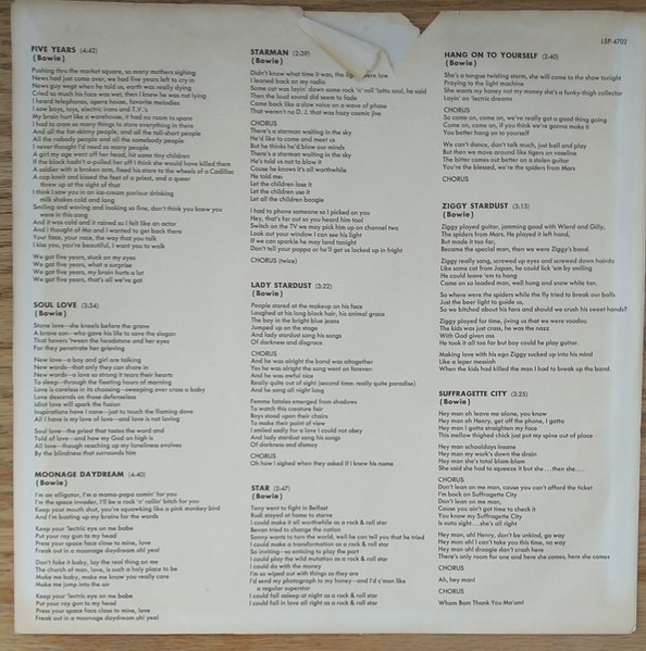 David Bowie - The Rise And Fall of Ziggy Stardust And The Spiders From Mars | RCA Victor (LSP-4702) - 3 David Bowie - The Rise And Fall of Ziggy Stardust And The Spiders From Mars | RCA Victor (LSP-4702) - 3