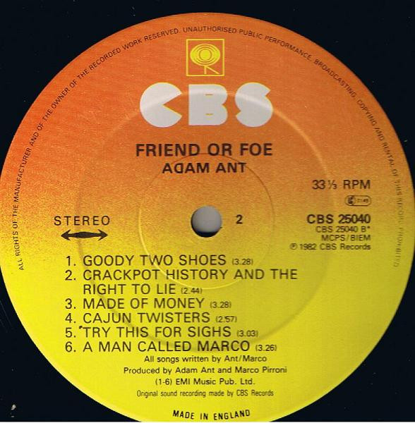 Adam Ant - Friend Or Foe | CBS (CBS 25040) - 4 Adam Ant - Friend Or Foe | CBS (CBS 25040) - 4